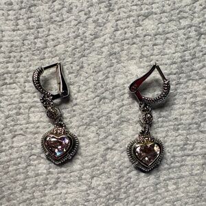 Elegant Judith Ripka Silver and Gold Pink Topaz Heart Earrings